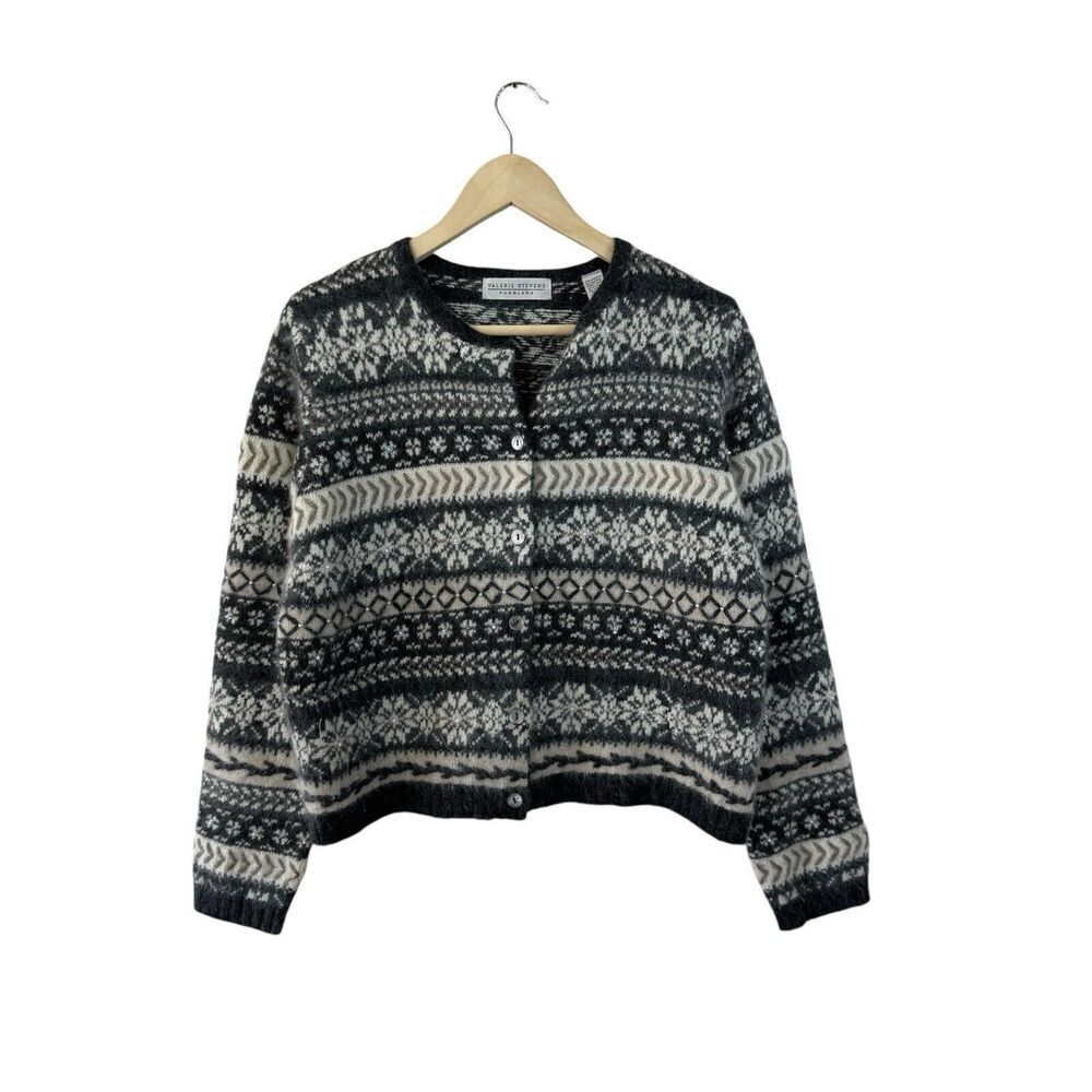 Valerie Stevens Large Crop Cardigan Sweater Lambswool Angora Soft Womens